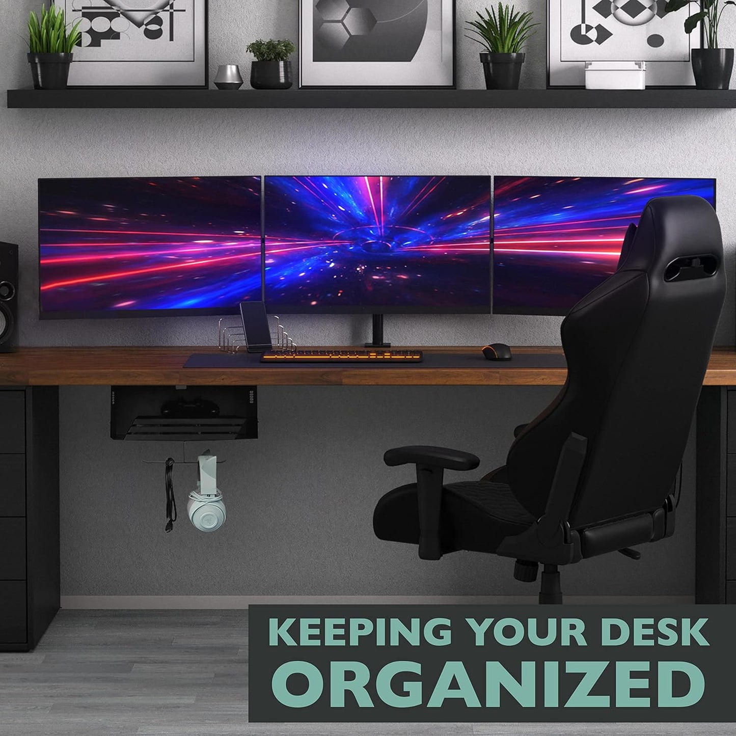 Ilyapa Under Desk CPU Mount, Steel Under Desk Computer Mount Vented Sides, PC Wall Storage, Laptop Stand, Shelf for Office Storage, 4x12x11 Inches