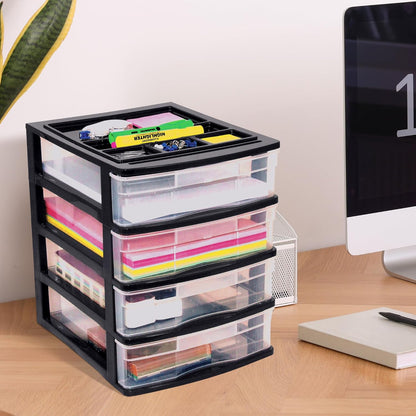 Gracious Living 4 Drawer Desktop & Countertop Organizer w/Organization Lid for Craft Storage, Office Supplies & School Supplies, Black/Clear (2 Pack)