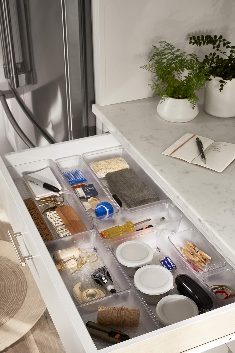 Spectrum Hexa 6 x 12 Drawer Organizer for Kitchen Utensils with Innovative Honeycomb Base Design, Silverware Tray for Cutlery and Flatware Storage, Bathroom Vanity or Desk Solution, Clear Frost