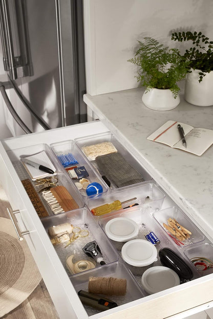 Spectrum Hexa 6 x 12 Drawer Organizer for Kitchen Utensils with Innovative Honeycomb Base Design, Silverware Tray for Cutlery and Flatware Storage, Bathroom Vanity or Desk Solution, Clear Frost