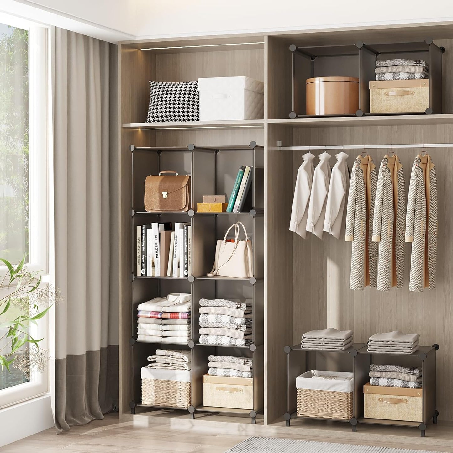 AWTATOS Cube Storage Organizer, Storage Cubes Shelves Bookshelf, 6 Cube Closet Organizers and Storage, DIY Stackable Plastic Clothes Organizer Shelving for Bedroom, Home, White
