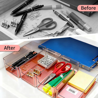 3pcs Plastic Drawer Organizer, 3 Sizes Desk Drawer Divider Organizers and Containers for Makeup, Jewerly, Kitchen drawer organizers, Bedroom, Bathroom, Office supply for storage (Gold)