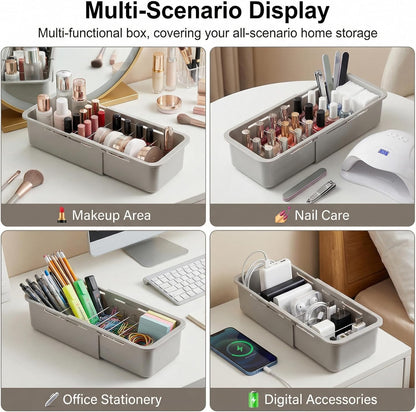 Li&Zhao Drawer Organizer- Adjustable Storage Bins with 5 Dividers, Gray Clear Drawer Organizer for Kitchen, Bedroom, and Office, Expandable clear organizer bins for Makeup, Utensils, and Gadgets
