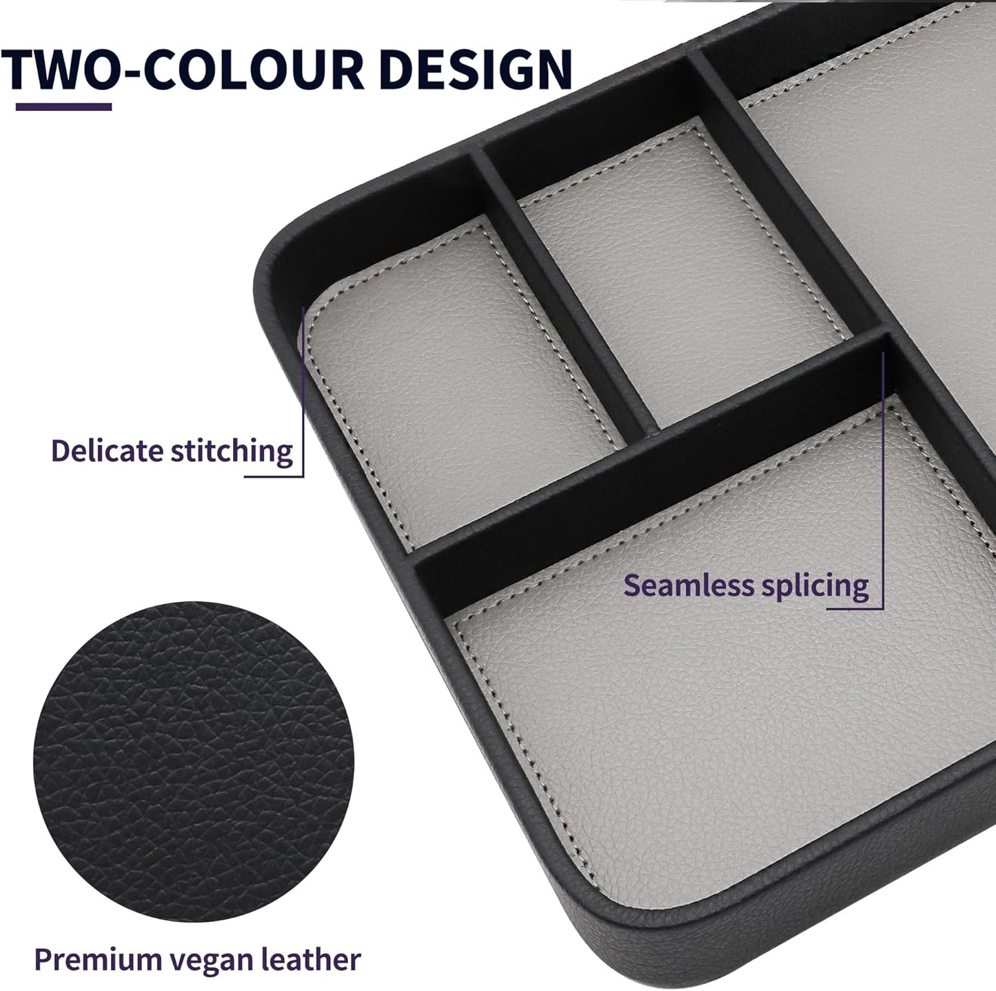Vegan Leather Valet Tray for Men - Modern Nightstand Organizer for Keys, Wallet, Watch & EDC Essentials, Eco-Friendly & Stylish Storage(Black)