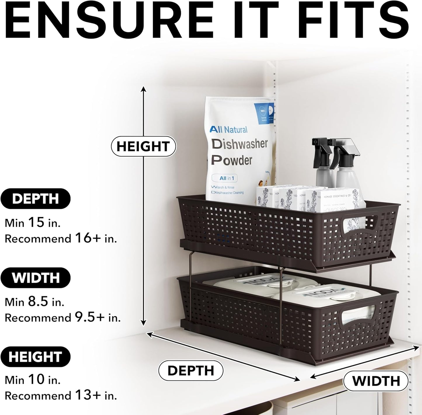 Simple Houseware 2 Tier Bathroom Organizer Tray Pull-Out Sliding Drawer, Under Sink Storage, Black