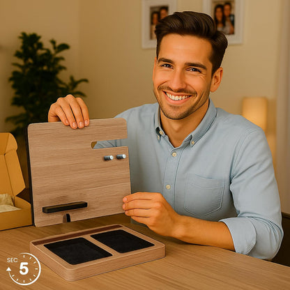 Namore Nightstand Organizer for Men – Wood Phone Docking Station & Bedside Valet Tray Organizer for Wallet, Watch & Keys – Unique Gifts for Men, Husband, Dad