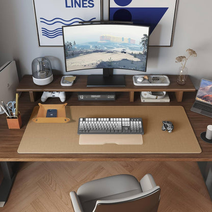 DAWNTREES Dual Sided Desk Mat,Leather Desk Pad,Cork Desk Mat Protector,with PU Leather Valet Tray Organizer,Large Mouse Pad,Desk Writing Pad for Office and Home(Dark Green 31.5"x15.8")