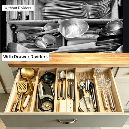 Utoplike 4 pcs Bamboo Kitchen Drawer Dividers Large, Adjustable Drawer Organizers, Spring Loaded, Expandable Organization Works in Kitchen, Dresser, Bathroom, Bedroom, Drawer, Desk