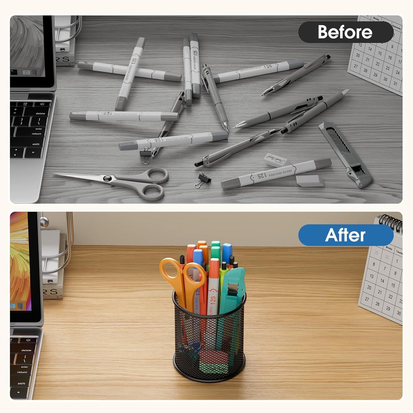 MaxGear Pen Holder, 3 Pack Pencil Holder for Desk, Premium Mesh Metal Desk Organizer with Non-Slip EVA Pad, Desk Accessories & Workspace Organizers for Home, School & Office, Black, 3.7’’ Tall