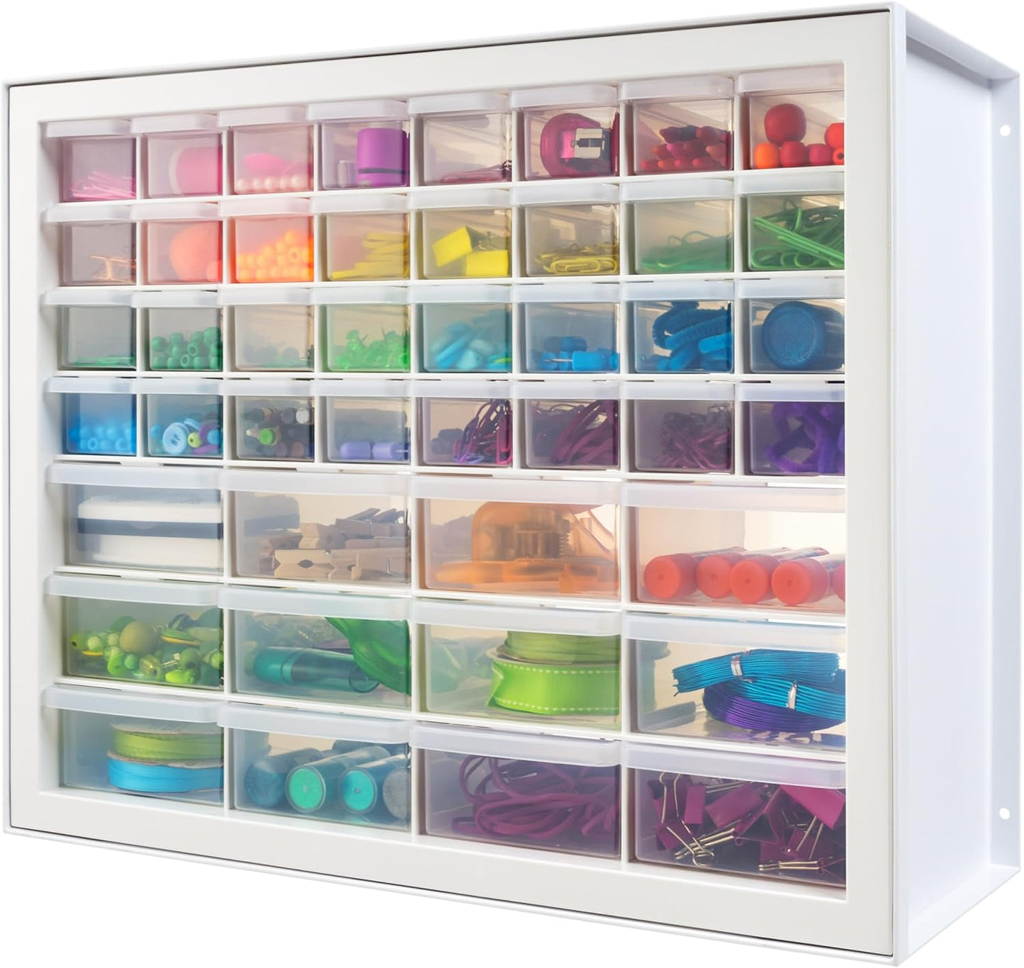 IRIS USA Small Parts Storage Cabinet, Made in USA, 64-Drawer Organizer Chest for Hardware, Screws, Nuts & Bolts, Charms, Beads, Craft Supplies, Scrapbook & Hobby Storage, Teacher Toolbox – White