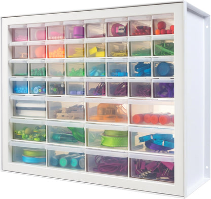 IRIS USA Small Parts Storage Cabinet, Made in USA, 64-Drawer Organizer Chest for Hardware, Screws, Nuts & Bolts, Charms, Beads, Craft Supplies, Scrapbook & Hobby Storage, Teacher Toolbox – White