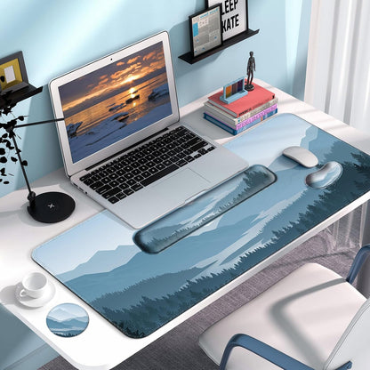 Keyboard Wrist Rest + Mouse Pad with Wrist Support + Desk Mat + Coaster 4 in 1 Set, XXL Large Gaming Mousepad Cute Ergonomic Mouse Pads for Desk Computer Laptop Office Decor-Beach