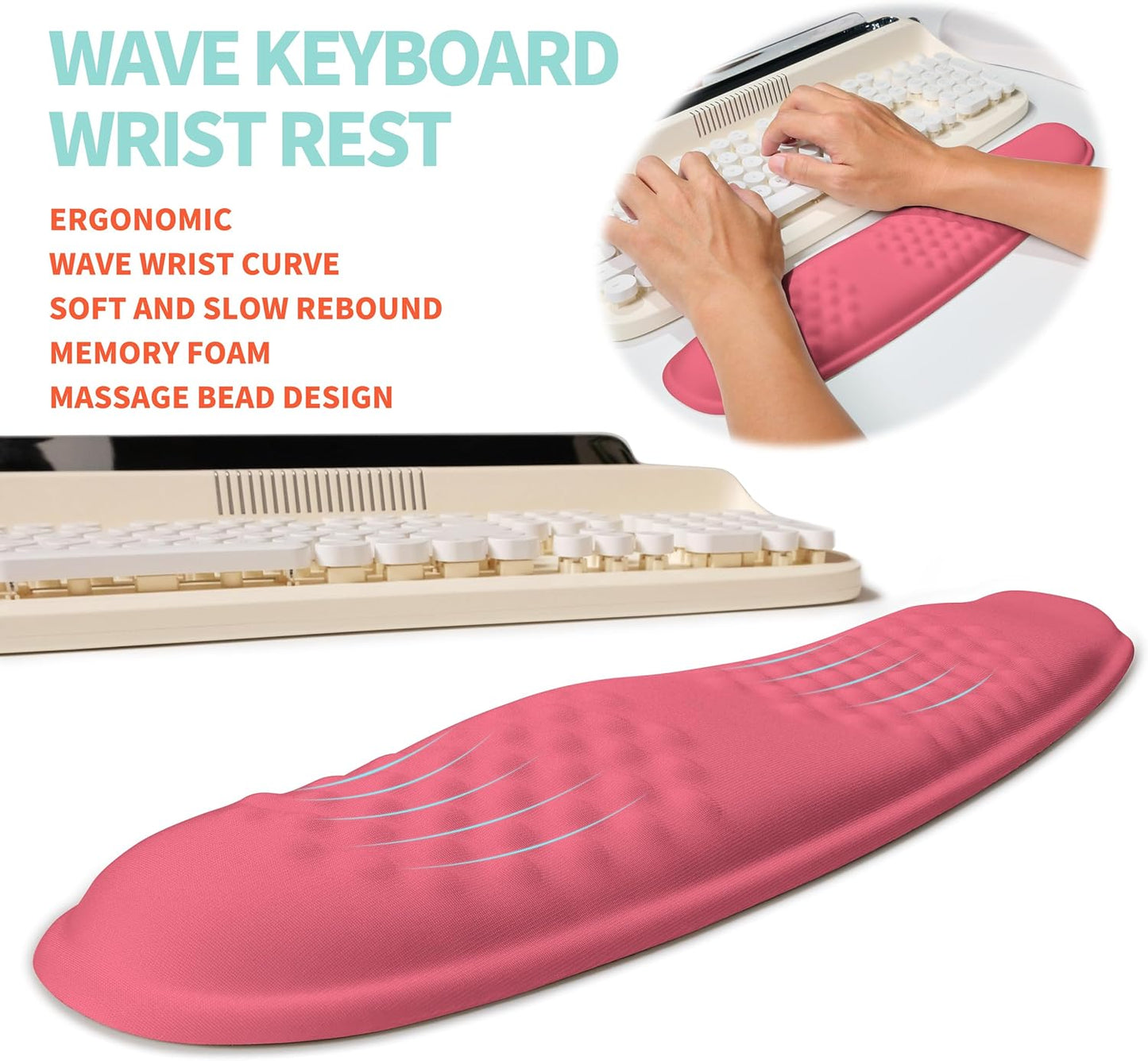 2-in-1 Ergonomic Set, Wave Rise Keyboard Wrist Rest and Massage Bulge Slope Mouse Pad Wrist Support, Cushion Memory Foam Integrated to Relieve Wrist Pain, Black