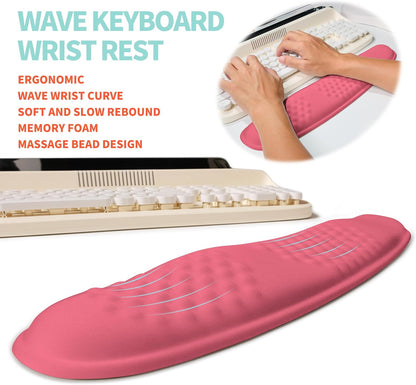 2-in-1 Ergonomic Set, Wave Rise Keyboard Wrist Rest and Massage Bulge Slope Mouse Pad Wrist Support, Cushion Memory Foam Integrated to Relieve Wrist Pain, Black