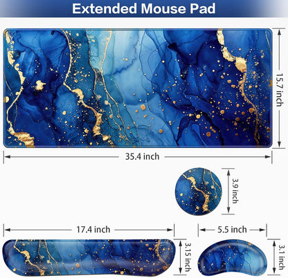 Desk Mat, Large Gaming Mouse Pad with Wrist Rest, 4in1 XXL Mousepad+Keyboard Wrist Rest+Mouse Pad Wrist Support+Cup Coaster Set Ergonomic Floral Computer Desk Arm Wrist for Decor Home Office Women