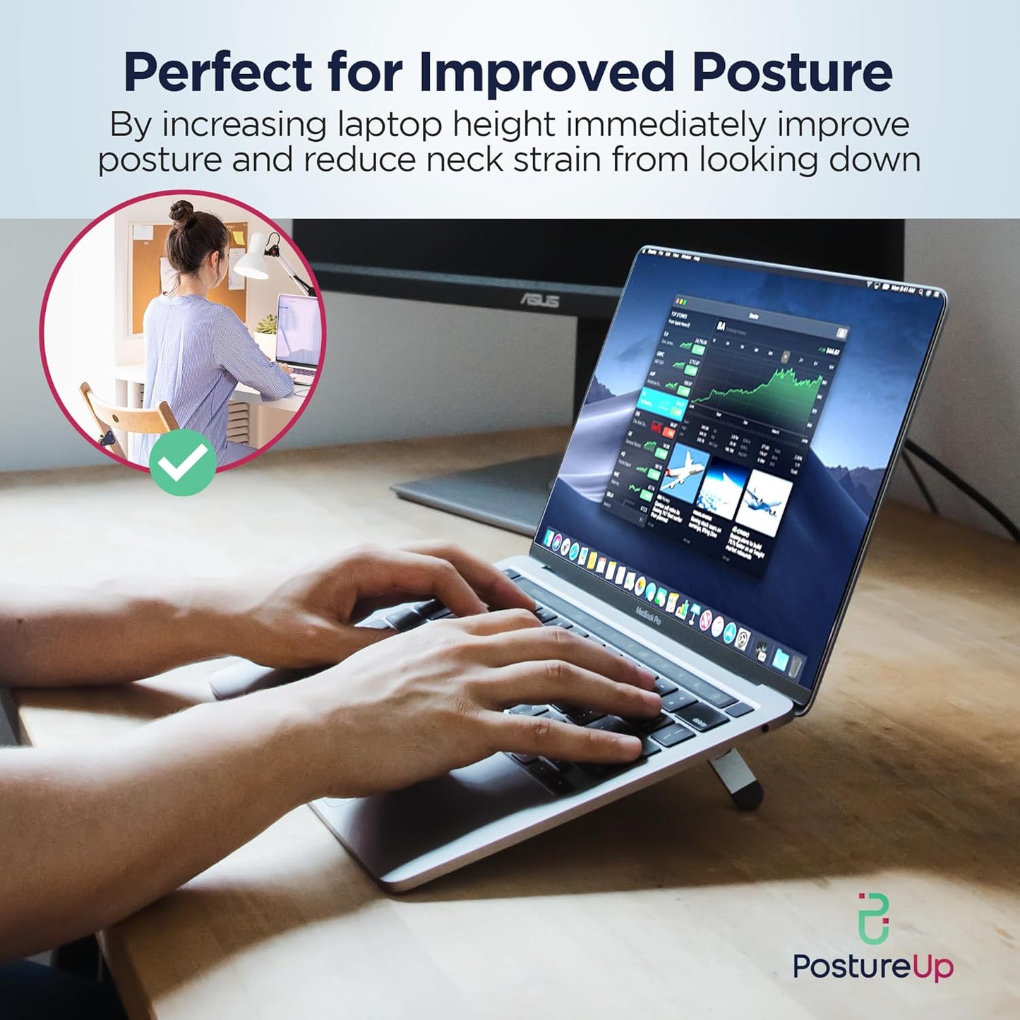 ProRiser by PostureUp – Self-Adhesive Non-Scratch Aluminum Laptop & Keyboard Stand for Desk, 1.75 & 3in Elevation, Adjustable Computer Stand, Laptop Riser – for Up to 20in Laptops and Keyboards