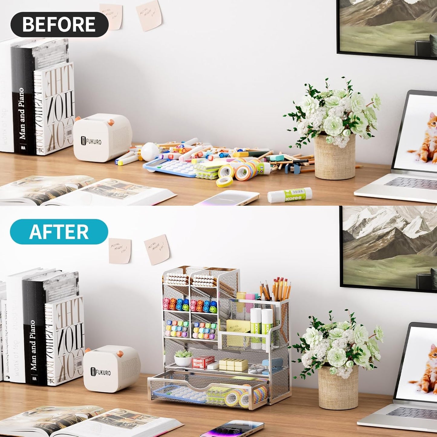 Marbrasse Mesh Pen Holder for Desk, Multi-Functional Pencil Organizer with Drawer, Desk Organizers and Accessories for Office Art Supplies (Black)