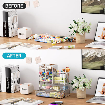 Marbrasse Mesh Pen Holder for Desk, Multi-Functional Pencil Organizer with Drawer, Desk Organizers and Accessories for Office Art Supplies (Black)