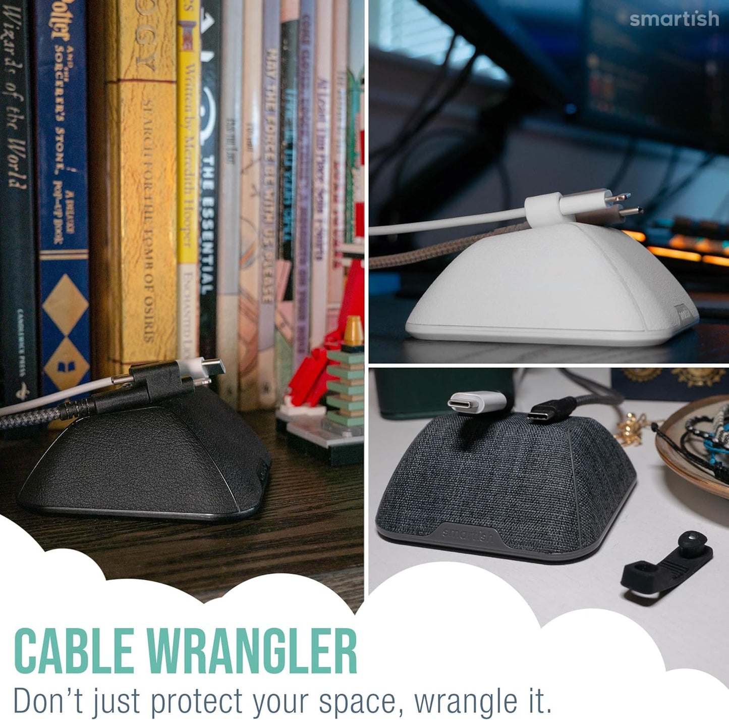 Smartish® Magnetic Cord Holder - Cable Wrangler Organizer with Magnet Clips for Charger Management on Desktop, Nightstand for USB-C + Lightning - Lightly Toasted Beige