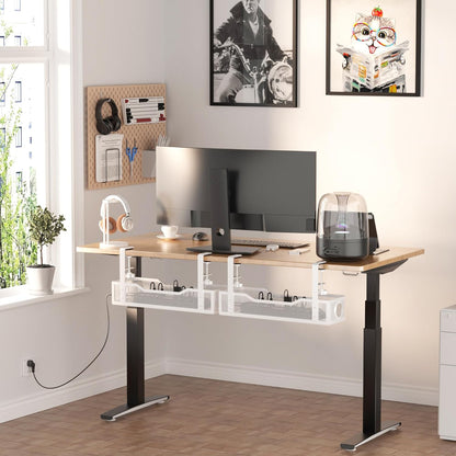 Under Desk Cable Management Tray White, Cinati Wire Organizers No Drill, Cable Tray with Clamp for Wire Management, Cord Organization Box for Office, Home - No Damage to Desk