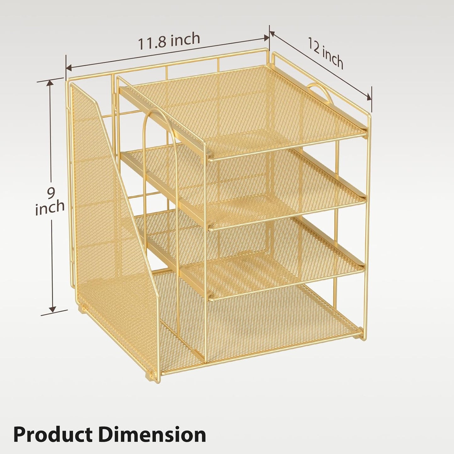 Desk Organizer, 4-Tier Metal File Organizer for Desk with Vertical File Holder, Office Accessories and Desktop Storage for Office Supplies (Black)