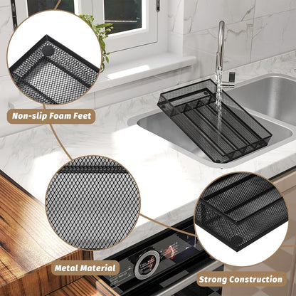 Sedegn Silverware Organizer Metal Mesh, Small Drawer Organizer, Utensil Cutlery Tray for kitchen drawers, Flatware Organizer with 5 Compartment, Black(9.3"*12.6")