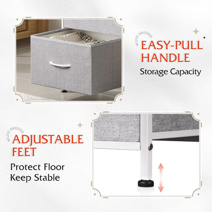 WLIVE Dresser with 3 Drawers, Fabric Nightstand, Cabinet with Wheels, Organizer Storage Dresser for Bedroom, Office, Entryway, Closets, Sturdy Steel Frame, Wood Top, Easy Pull Handle, White