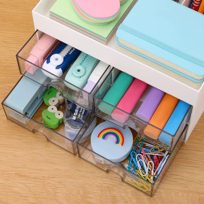 LETURE Desktop Organizer with Drawer, Accessories Stationary Organizer Desk Caddy, Pen/Pencil/Business Card/Sticky Note Tray/Paperclip Holder Storage Box (White)