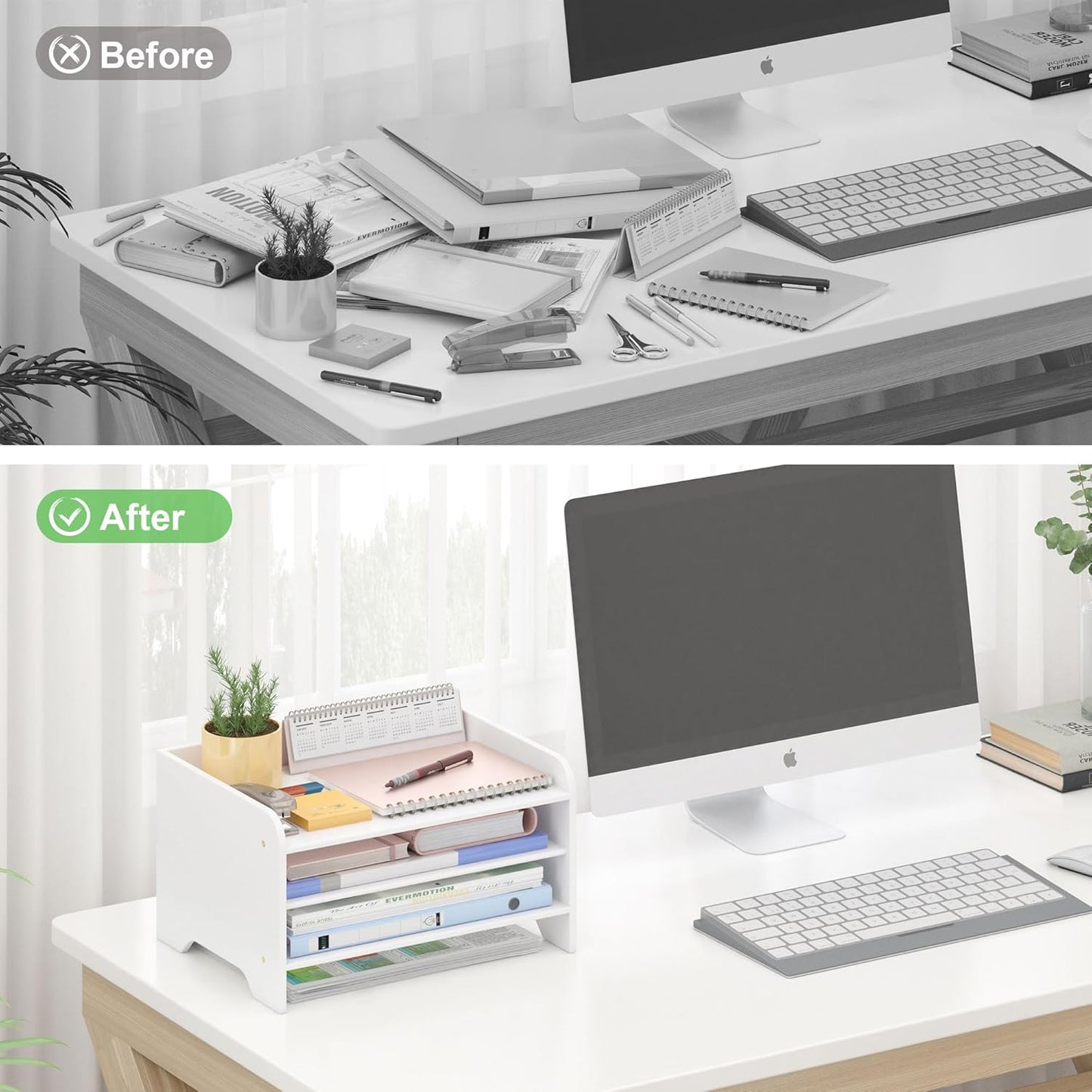 Bamboo Desk Organizer Mail Holder Countertop Letter Tray File Organizer for Desk Letter Sorter Paper File Storage for School Home Office Supplies