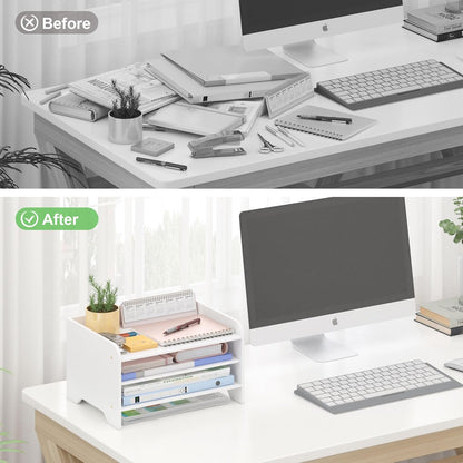 Bamboo Desk Organizer Mail Holder Countertop Letter Tray File Organizer for Desk Letter Sorter Paper File Storage for School Home Office Supplies