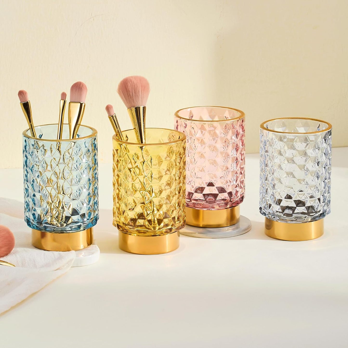 Makeup Brush Holder Organizer,Toothbrush Holders,Desk Pen Pencil Holder,Multifunctional Vintage Glass Brush Cup（A46-6-US）