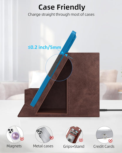 Wireless Charger with Desk Organizer, Pen Pencil Holder, Multifunctional Desktop Organizer, Office Supplies and Desk Accessories Organizer with 3 Compartments and 1 Phone Stand