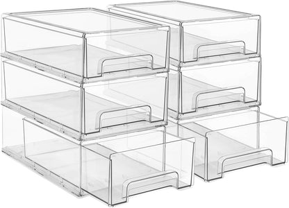 Sorbus Small Clear Stackable Storage Drawers – 4-Pack Plastic Organizer Bins with Handles – Stackable Pull-Out Storage Drawers for Closet, Pantry, Office, Bathroom, Craft, and Toy Organization