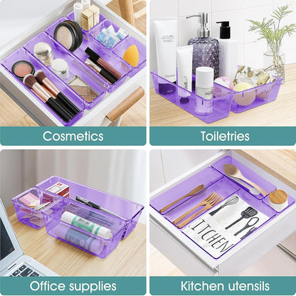 WOWBOX 25 PCS Clear Plastic Drawer Organizer Set, 4 Sizes Desk Drawer Divider Organizers and Storage Bins for Makeup, Jewelry, Gadgets for Kitchen, Bedroom, Bathroom, Office