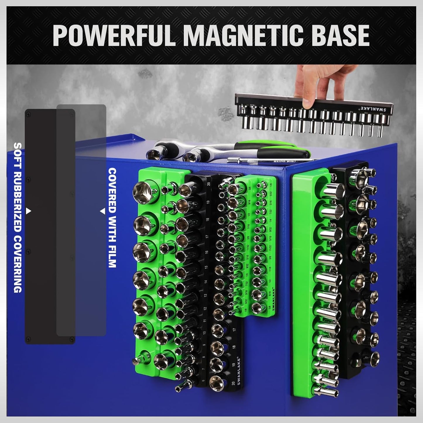 Magnetic Socket Organizer Set, 6PCS Socket Holder, 1/4", 3/8", 1/2" Sockets Holds 143 Pieces Magnetic Sockets Trays (Blue&red, 6 Pcs)