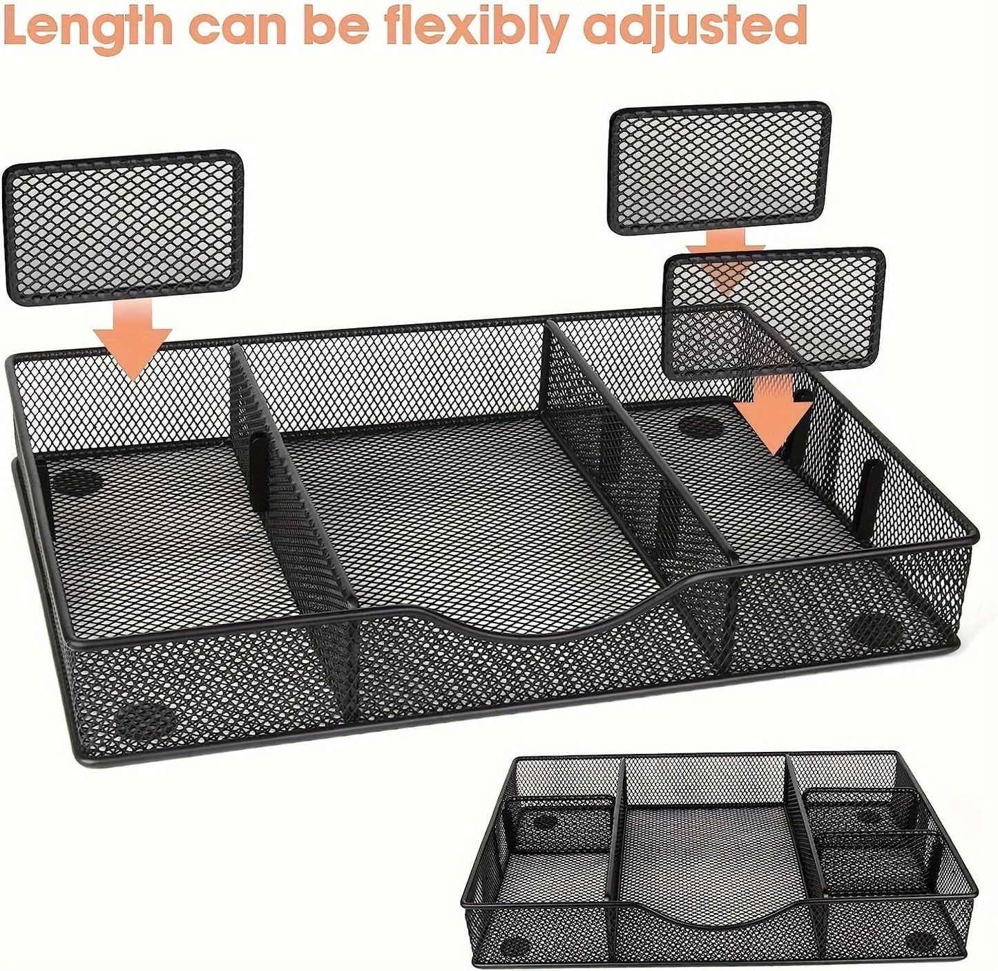 VyGrow Desk Drawer Organizer Tray, Metal Mesh Drawer Organizers Office, 6 Adjustable Compartment, Desk Organizer Tray for Home Office 12.87L x 8.73D x 1.96H inch, Black, 1PC Medium