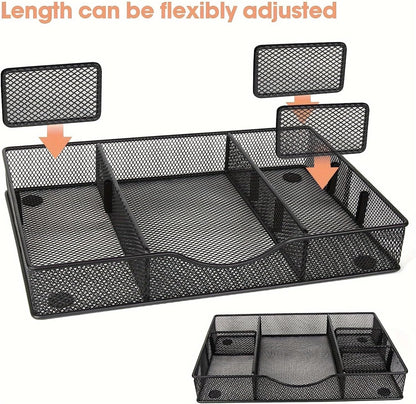 VyGrow Desk Drawer Organizer Tray, Metal Mesh Drawer Organizers Office, 6 Adjustable Compartment, Desk Organizer Tray for Home Office 12.87L x 8.73D x 1.96H inch, Black, 1PC Medium
