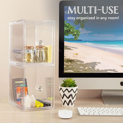 Oizeir Acrylic Drawer Organizer 2-Pack – Clear Stackable Storage Drawers for Makeup, Skincare, Vanity, Bathroom, Under Sink, Kitchen & Office – Non-Slip, Durable, Multi-Purpose Organizer Bins