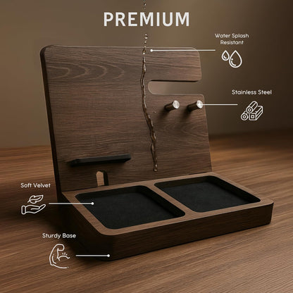 Namore Nightstand Organizer for Men – Wood Phone Docking Station & Bedside Valet Tray Organizer for Wallet, Watch & Keys – Unique Gifts for Men, Husband, Dad