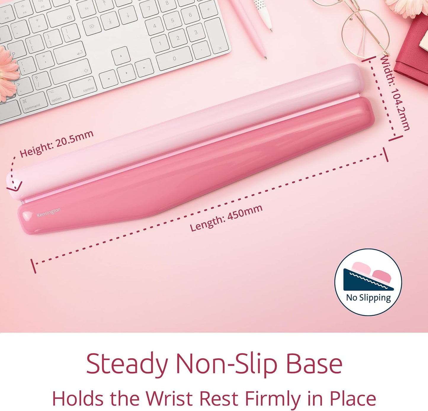 Kensington Duo Gel Loop Wrist Rest for Keyboard, Wrist Pad for Full Size Keyboard, Ergonomic Wrist Pad, Non-Skid Computer Pad with Wrist Support, Pink K62679WW, 17.7" x 3.7"x 0.9”
