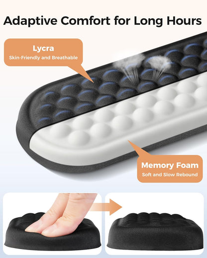 Wrist Rest Set for Keyboard and Mouse, Ergonomic Wrist Support with Memory Foam, Silky Lycra Cover, Non-Slip Base, Helps Ease Wrist Pressure and Fatigue During Long Typing and Gaming Sessions (Black)
