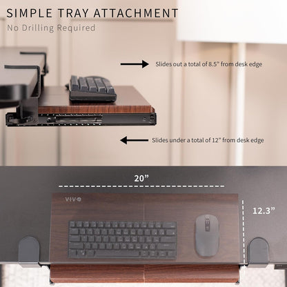 VIVO Large Clamp-on Computer Keyboard and Mouse Under Desk Slider Tray, 27 x 11 inch Pull Out Platform Drawer, White, MOUNT-KB05W