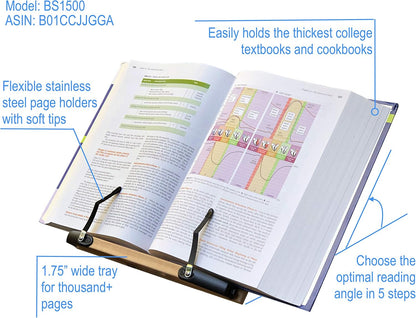 BS2500 Large 16x10.5 Portable Adjustable Foldable Bookstand Holder for Reading Hands Free Large Thick Heavy Textbooks Cookbooks Tablets