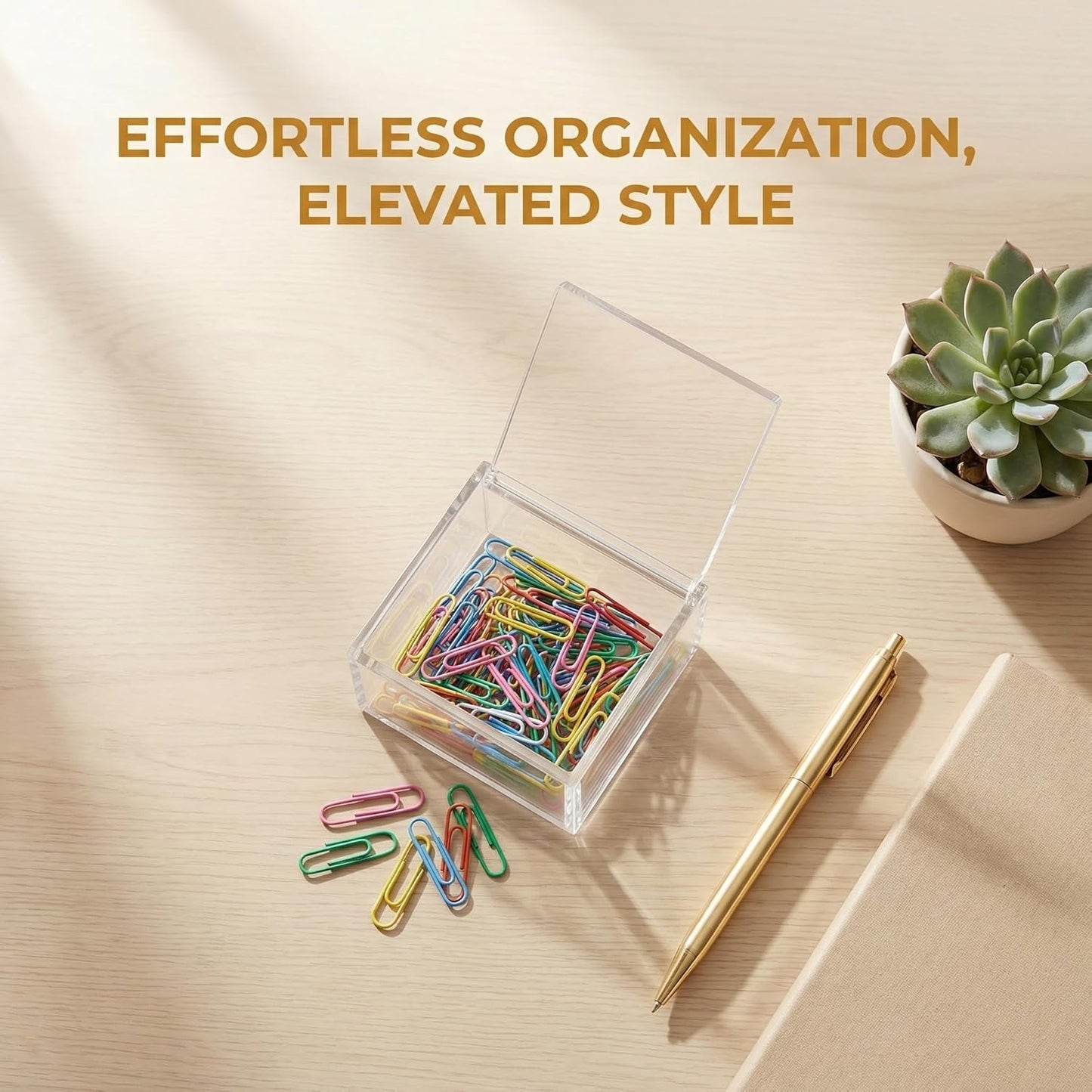 Small Acrylic Box with Lid for Paper Clips Rubber Bands Sticky Notes Hair Ties Clear Plastic Organizer Container for Desk Drawer Office Supplies Bathroom Accessories Clip and Tie Holders