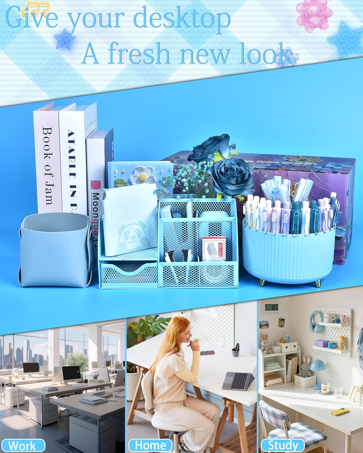 Purple Desk Accessories and Organizers with Desk Organizer and 360°Rotating Pen Holder stapler Pen and a Lot of Office Purple Office Supplies Beautifully Presented in a Gift Box