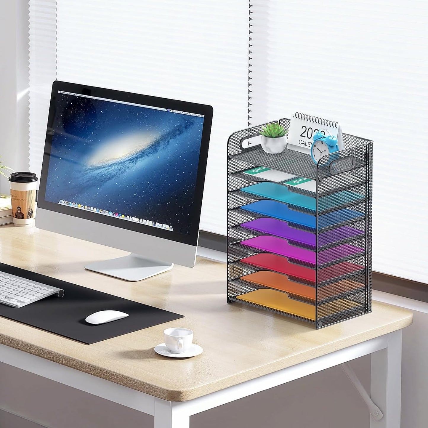 Samstar 3 Tier Letter Tray Paper Organizer with Handle, Mesh Desk Organizer Paper Sorter File Rack Shelves, Black