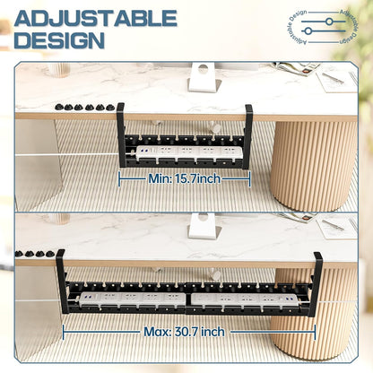 Shikha Cable Management Under Desk, 15.7"-31" Retractable Cable Management Tray, No Drilling Cord Organizer with Clamp for Desk, Under Table Wire Management Tray for Home Office -White