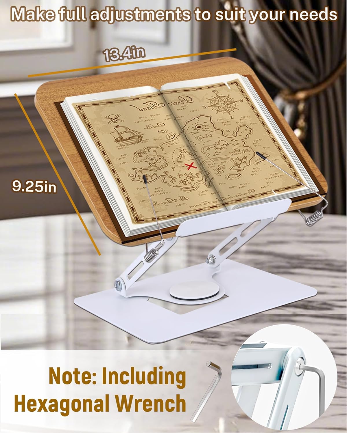ASIEIT Desk Clamp Book Stand, Aluminum Book Holder Adjustable Height & Angle, Cookbook Stand for Kitchen, Recipe Book Holder with 360° Swivel Base, Book Stand for Reading, Office, Laptop