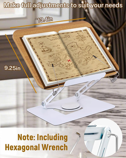 ASIEIT Desk Clamp Book Stand, Aluminum Book Holder Adjustable Height & Angle, Cookbook Stand for Kitchen, Recipe Book Holder with 360° Swivel Base, Book Stand for Reading, Office, Laptop