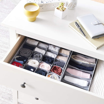 Amazon Basics Collapsible Cloth Drawer Organizer Boxes for Socks, Underwear and Baby Clothes, Storage Bins, Gray, Set of 6